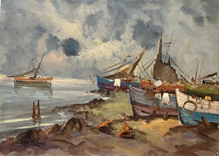 Art work by firma Illeggibile Paesaggio marino  - oil canvas 